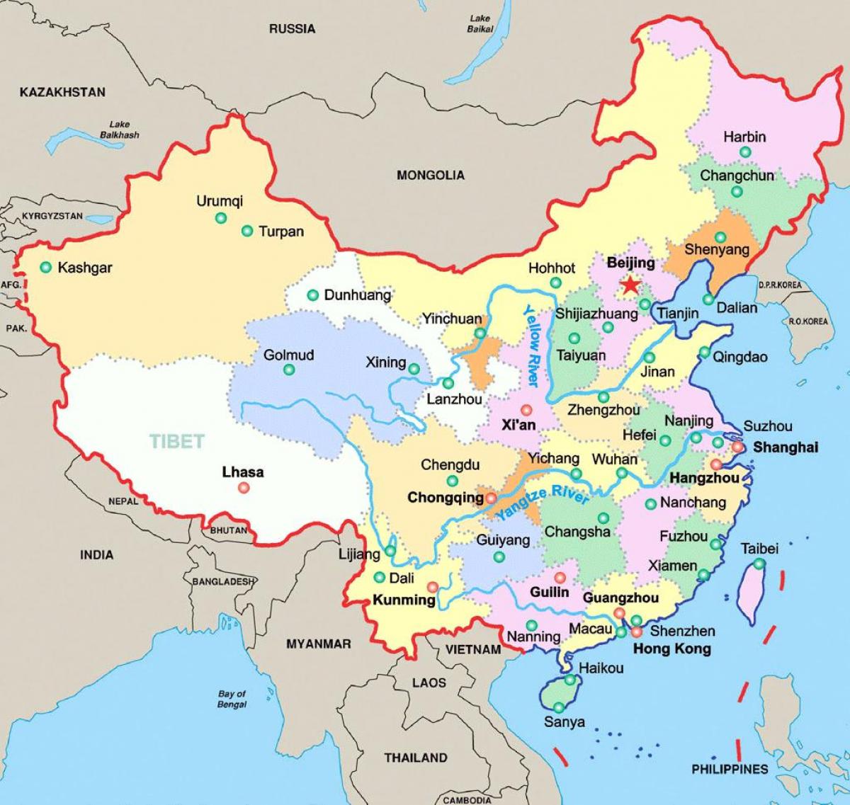 Mappa della Cina con le principali città